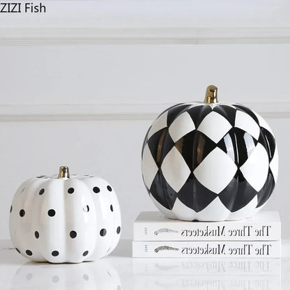 Black White Pumpkin Resin Statuette Ornaments Office Study Desktop Decor Modern Crafts Statue European Room Aesthetic Decor