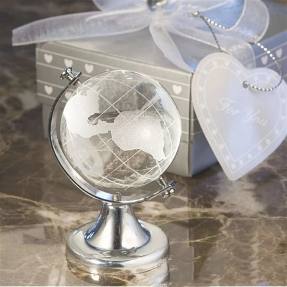 Round Earth Globe World Map Crystal Glass Clear Sphere with Stand for Desk Decoration Kids Teaching Tools Collectible Model Gift