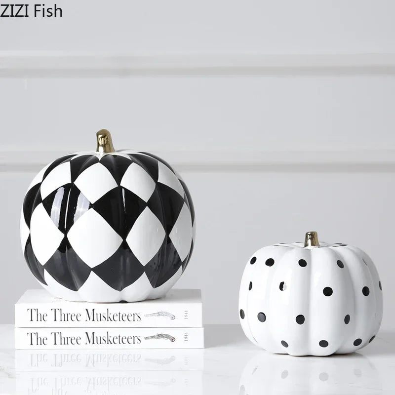 Black White Pumpkin Resin Statuette Ornaments Office Study Desktop Decor Modern Crafts Statue European Room Aesthetic Decor