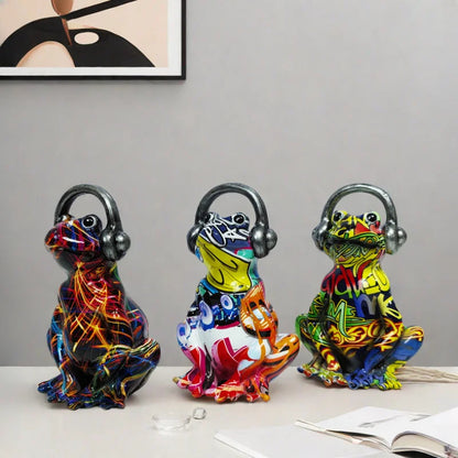 Nordic Painting Graffiti Frog Sculpture Figurine Art Froglet Statue Creative Resin Crafts Office Study Home Decoration