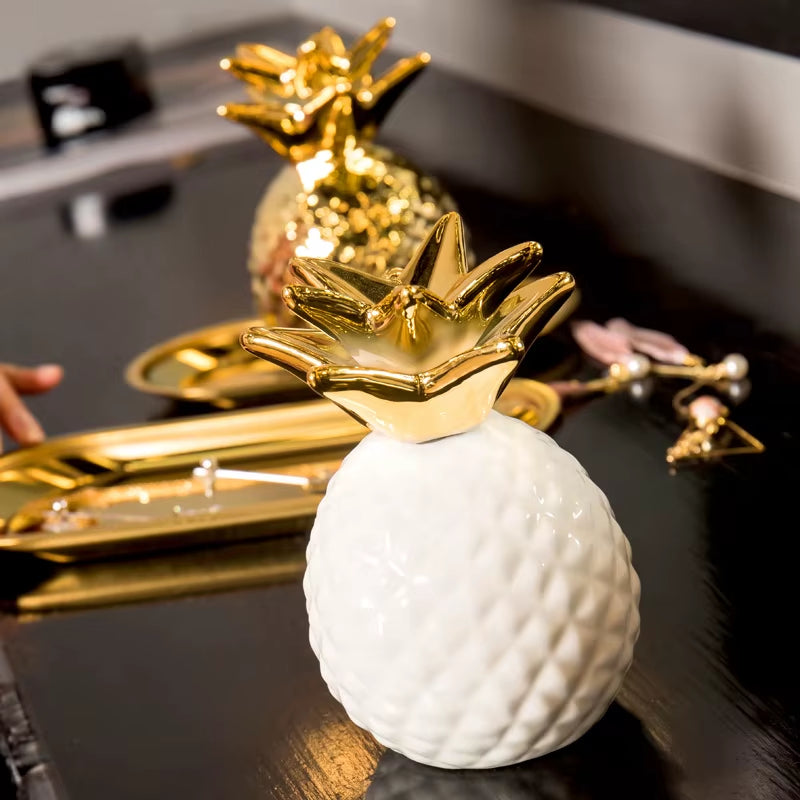 Ceramics Pineapple Shaped Figurine Gold Black Pineapple Luxury Crafts Gift for Office Home Decoration Accessories Decor Gift
