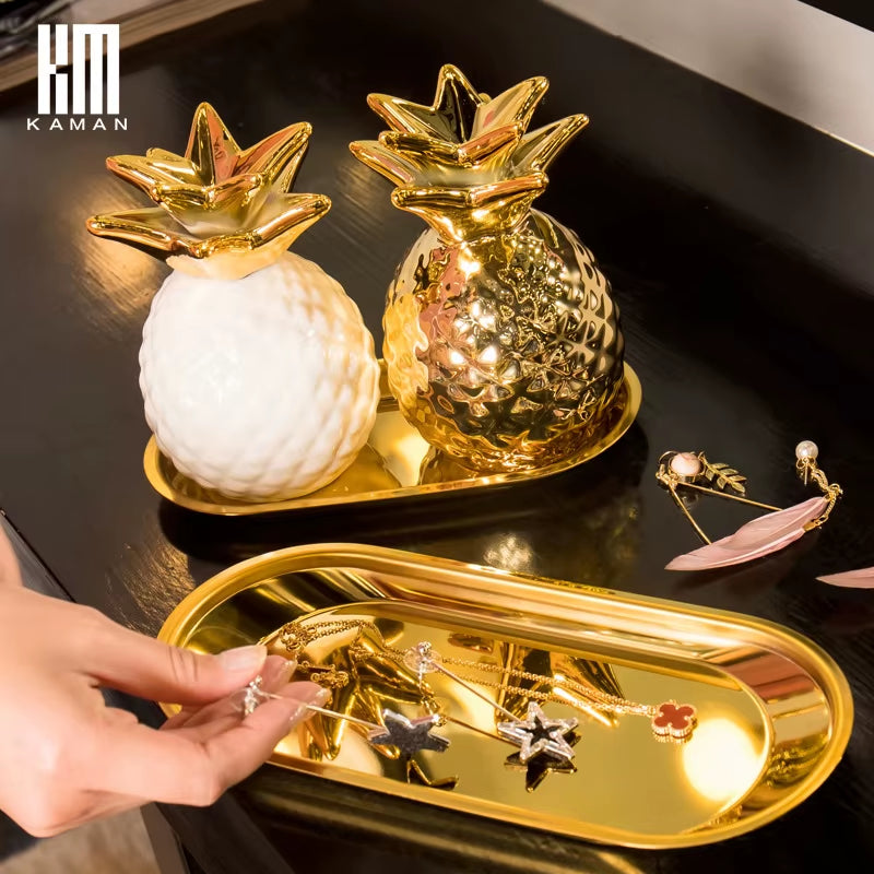 Ceramics Pineapple Shaped Figurine Gold Black Pineapple Luxury Crafts Gift for Office Home Decoration Accessories Decor Gift
