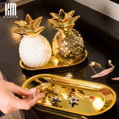 Ceramics Pineapple Shaped Figurine Gold Black Pineapple Luxury Crafts Gift for Office Home Decoration Accessories Decor Gift