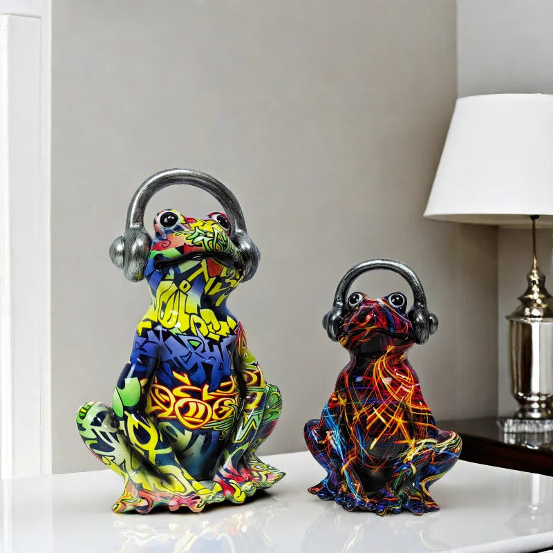Nordic Painting Graffiti Frog Sculpture Figurine Art Froglet Statue Creative Resin Crafts Office Study Home Decoration