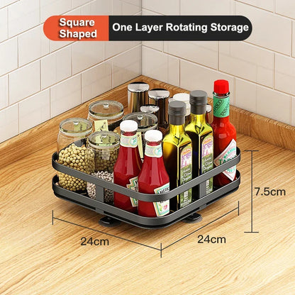 360° Rotation Spice Rack Organizer Multi-Layer Countertop Carbon Steel Seasoning Holder Storage Tray Storage Rack for Kitchen