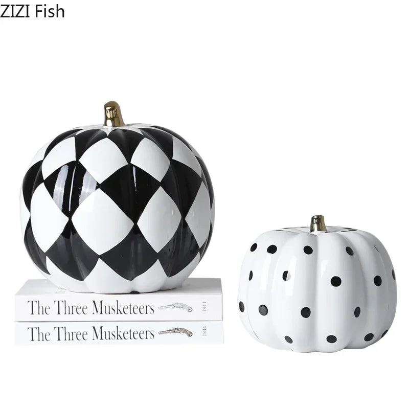 Black White Pumpkin Resin Statuette Ornaments Office Study Desktop Decor Modern Crafts Statue European Room Aesthetic Decor