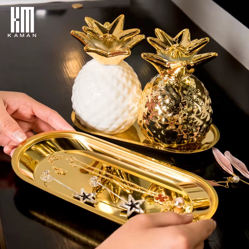Ceramics Pineapple Shaped Figurine Gold Black Pineapple Luxury Crafts Gift for Office Home Decoration Accessories Decor Gift