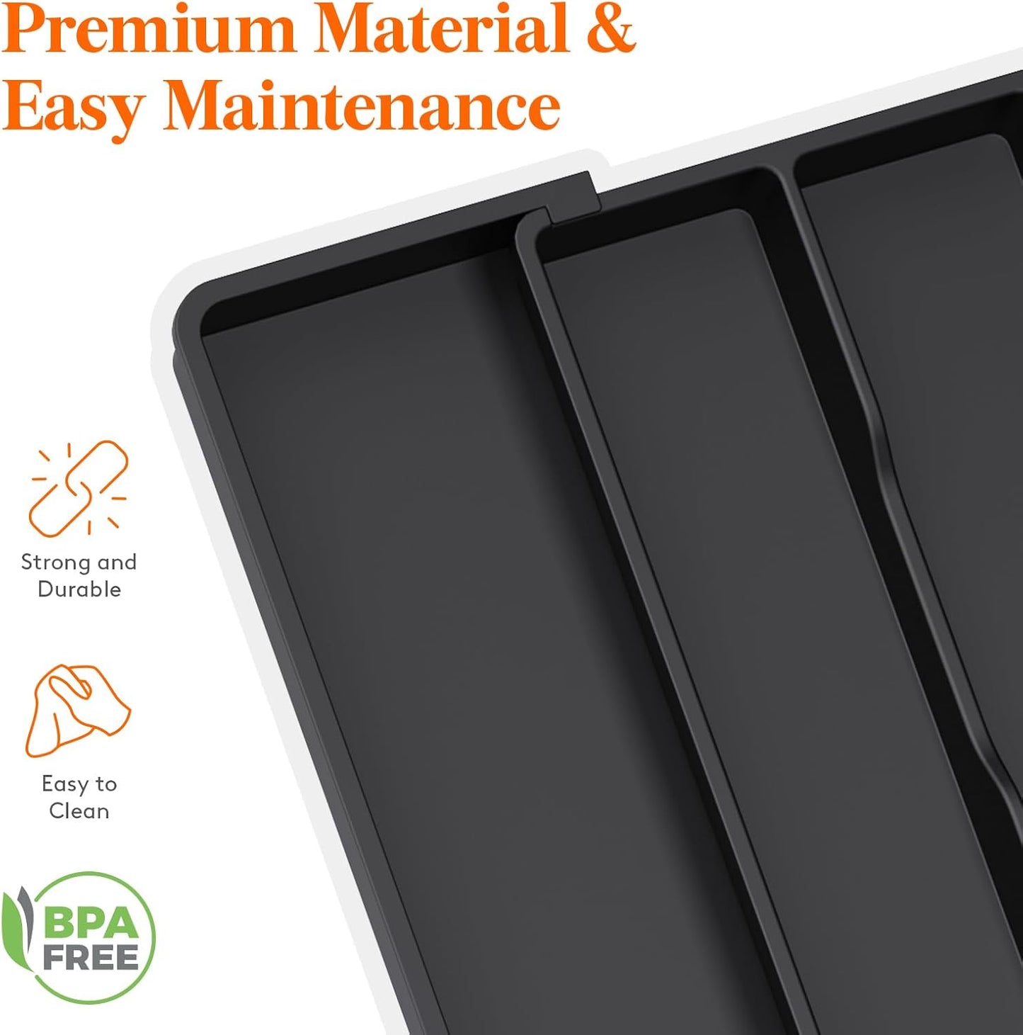 Cutlery Drawer Organiser, Expandable Cutlery Tray for Kitchen, Extra Large Utensil Holder, Plastic Kitchen Storage & Organisation for Spatula Tools and Gadgets, 33-57×38Cm Black