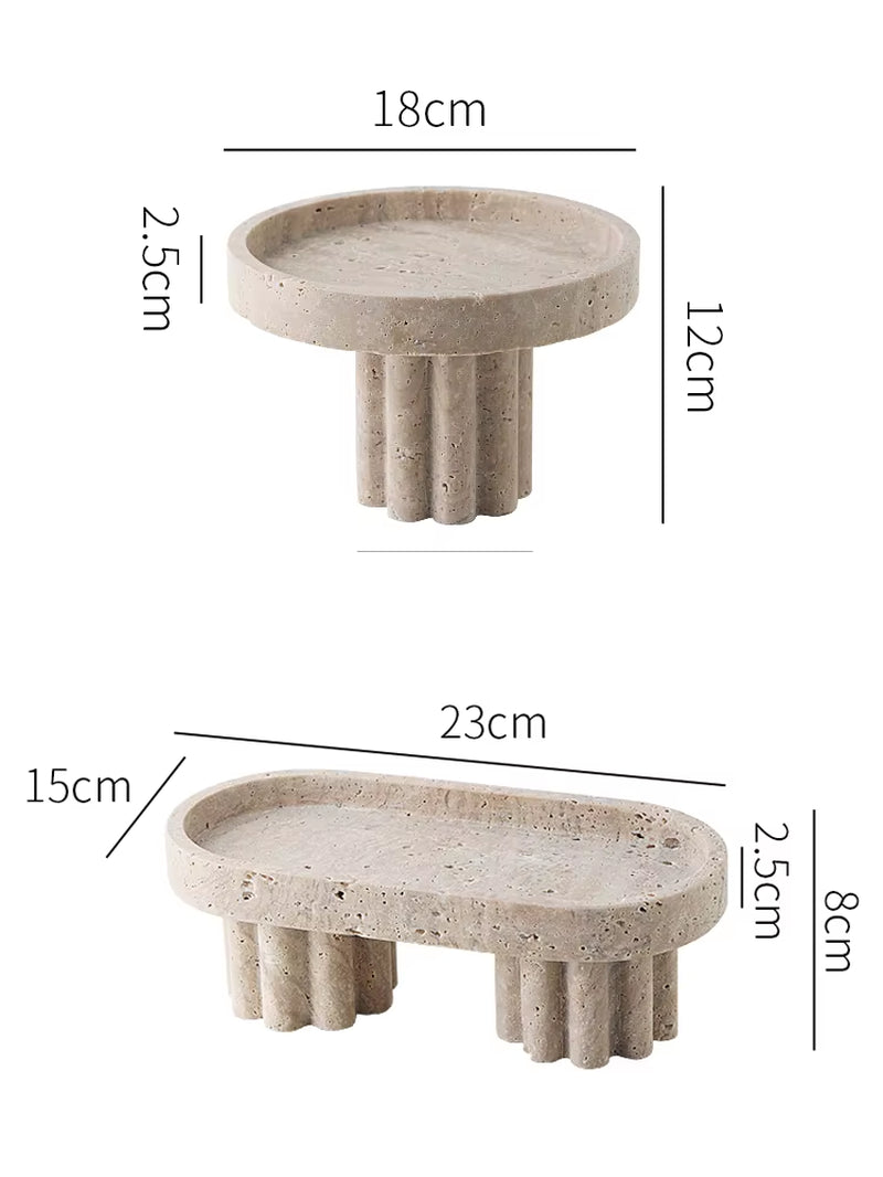 Luxury Marble Serving Tray with Legs, Decorative Travertine Dish for Coffee Table Decor, Stone Vanity Tray for Perfume Candles