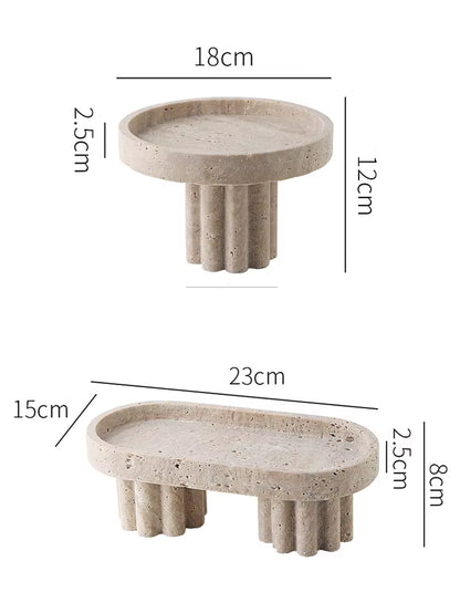 Luxury Marble Serving Tray with Legs, Decorative Travertine Dish for Coffee Table Decor, Stone Vanity Tray for Perfume Candles